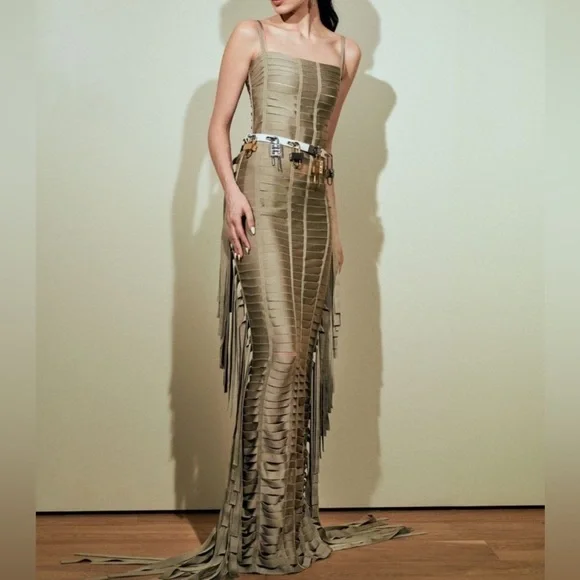 chinese dress ladies Givenchy by Hubert de Givenchy 1970s Rainbow Stripe Silk Maxi Dress &   Basha Gold